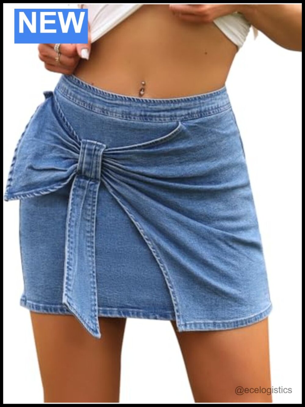 Denim Mini Skirt Wrap Front Bow Stretchy Bodycon Jean Skirt